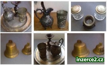 Cínovy tác, svícen, korbel, pohárek a bronzové zvonky_2 477147_2.jpg